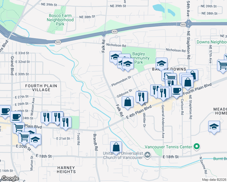 map of restaurants, bars, coffee shops, grocery stores, and more near 3901 Plomondon Street in Vancouver
