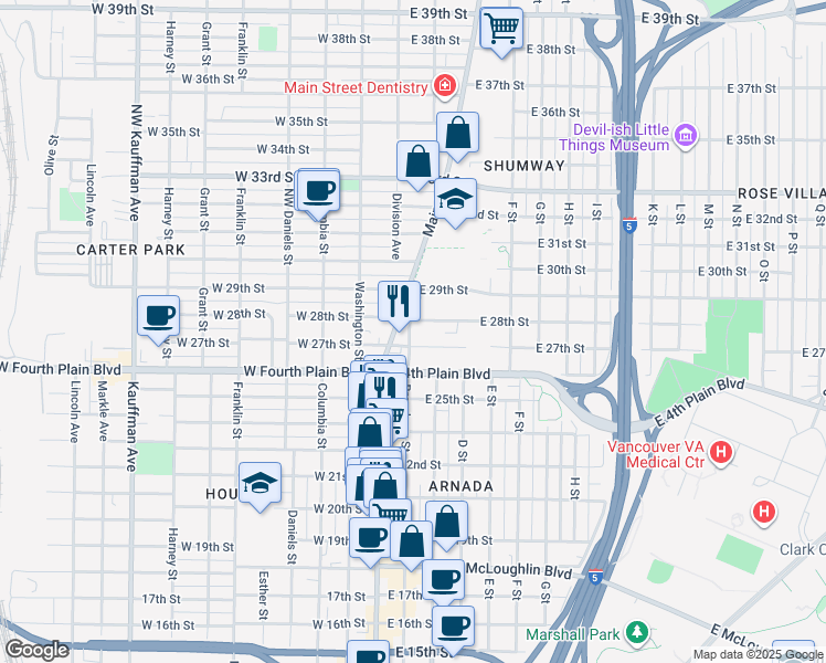 map of restaurants, bars, coffee shops, grocery stores, and more near in Vancouver