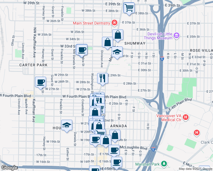 map of restaurants, bars, coffee shops, grocery stores, and more near 103 East 29th Street in Vancouver
