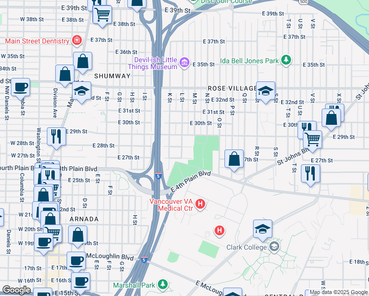 map of restaurants, bars, coffee shops, grocery stores, and more near 1201 East 29th Street in Vancouver