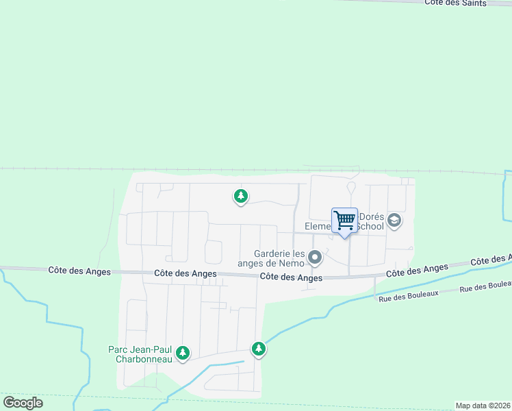 map of restaurants, bars, coffee shops, grocery stores, and more near 12732 Jacques-Labrecque in Mirabel