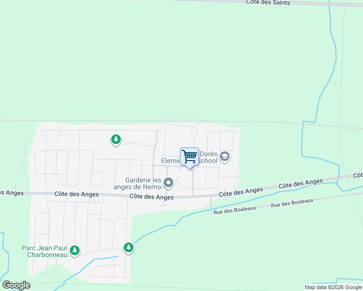 map of restaurants, bars, coffee shops, grocery stores, and more near Rue Victor in Mirabel