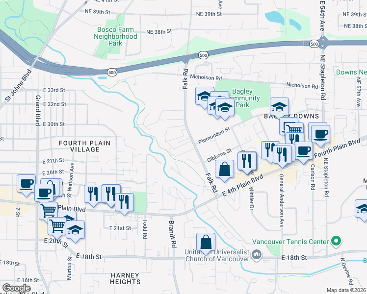 map of restaurants, bars, coffee shops, grocery stores, and more near 3818 Plomondon Lane in Vancouver
