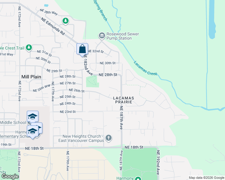 map of restaurants, bars, coffee shops, grocery stores, and more near 18519 NE 26th Drive in Vancouver