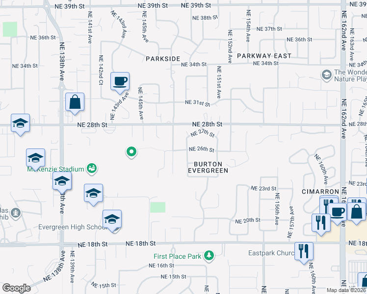 map of restaurants, bars, coffee shops, grocery stores, and more near 14808 Northeast 26th Street in Vancouver