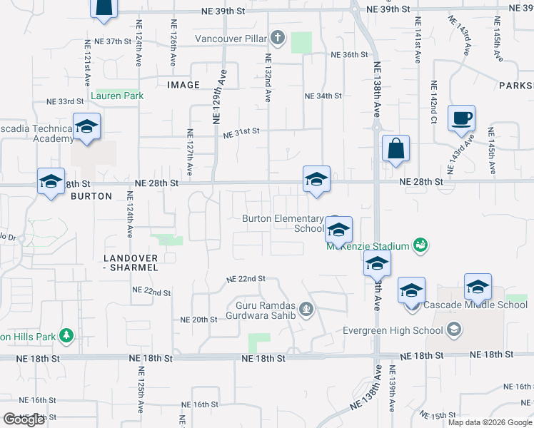 map of restaurants, bars, coffee shops, grocery stores, and more near 2622 Northeast 131st Court in Vancouver