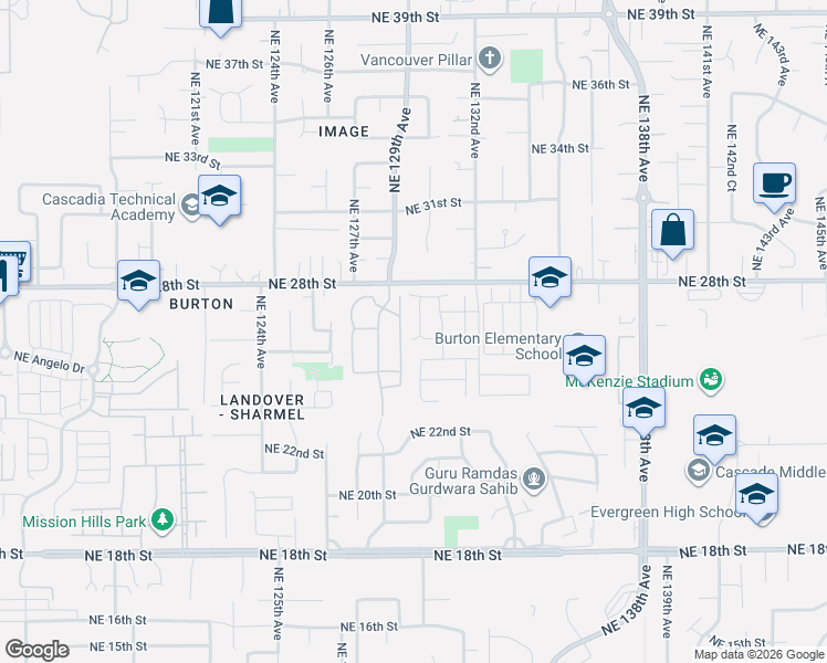 map of restaurants, bars, coffee shops, grocery stores, and more near 2648 Northeast 130th Court in Vancouver