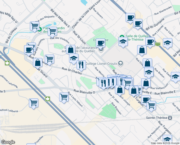 map of restaurants, bars, coffee shops, grocery stores, and more near 31 Rue Saint Stanislas in Sainte-Thérèse