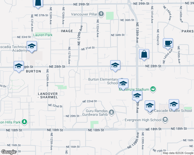 map of restaurants, bars, coffee shops, grocery stores, and more near 2622 Northeast 131st Court in Vancouver