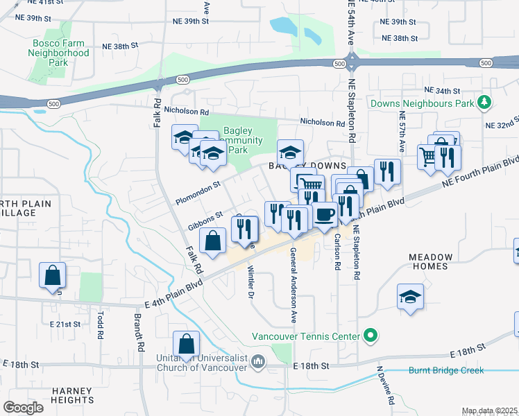 map of restaurants, bars, coffee shops, grocery stores, and more near 2900 General Anderson Rd in Vancouver