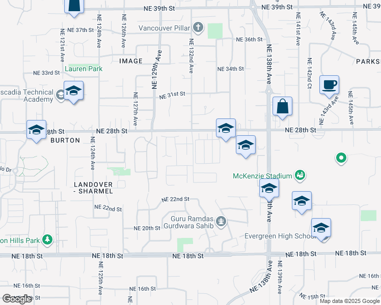 map of restaurants, bars, coffee shops, grocery stores, and more near 2621 Northeast 131st Court in Vancouver