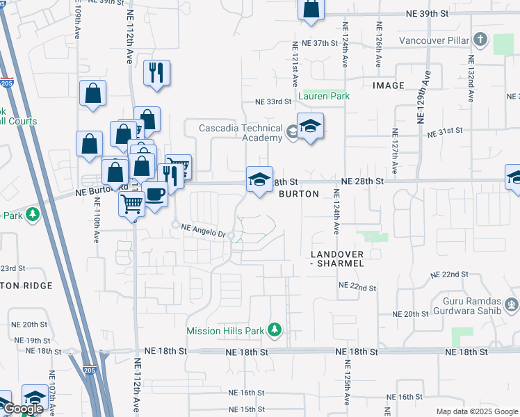 map of restaurants, bars, coffee shops, grocery stores, and more near 2701 Northeast 4 Seasons Lane in Vancouver