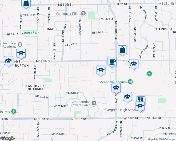 map of restaurants, bars, coffee shops, grocery stores, and more near 2641 Northeast 131st Court in Vancouver