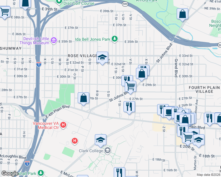 map of restaurants, bars, coffee shops, grocery stores, and more near 1843 East 29th Street in Vancouver