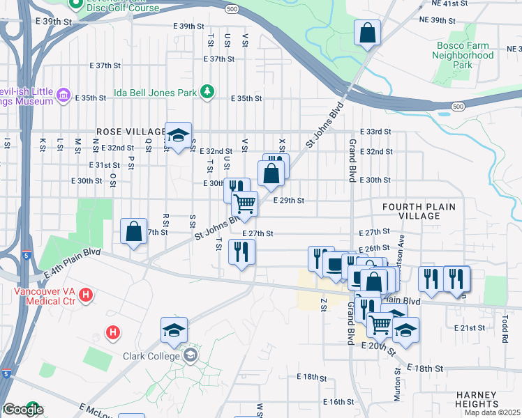 map of restaurants, bars, coffee shops, grocery stores, and more near 2803 Saint Johns Boulevard in Vancouver