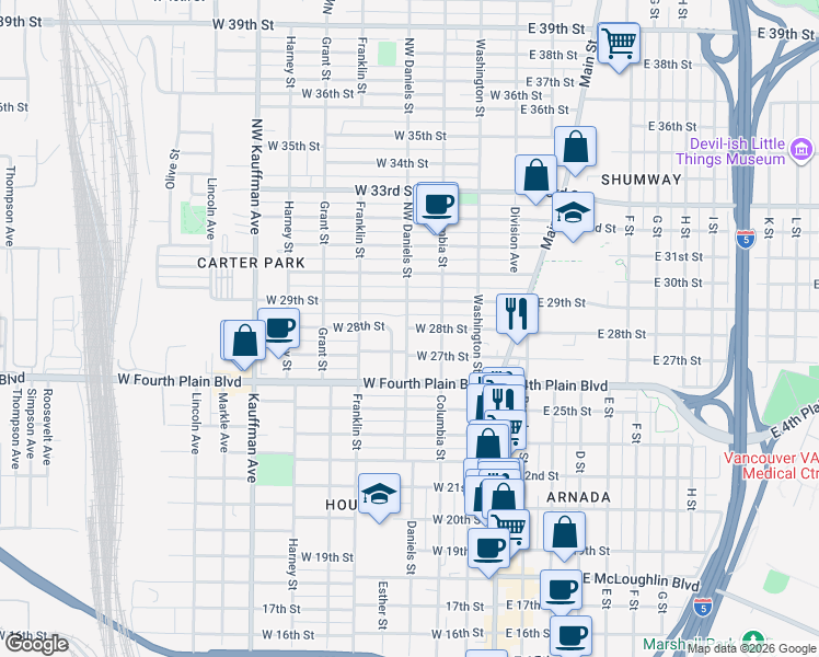 map of restaurants, bars, coffee shops, grocery stores, and more near 356 West 28th Street in Vancouver