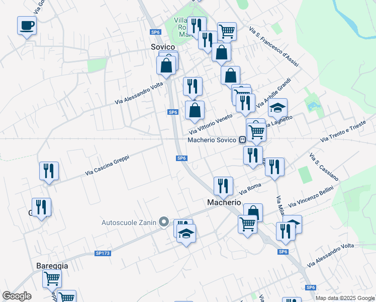 map of restaurants, bars, coffee shops, grocery stores, and more near 10 Via Giacomo Matteotti in Sovico