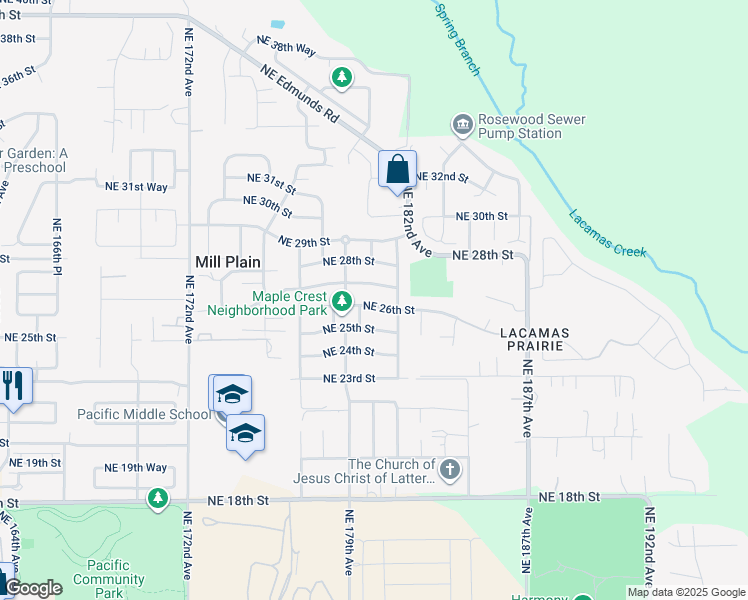 map of restaurants, bars, coffee shops, grocery stores, and more near 18013 Northeast 27th Street in Vancouver