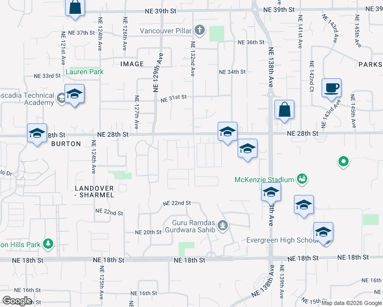 map of restaurants, bars, coffee shops, grocery stores, and more near 2629 Northeast 131st Court in Vancouver