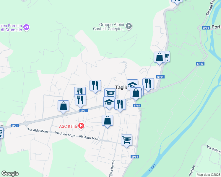 map of restaurants, bars, coffee shops, grocery stores, and more near 12 Via Monte Grappa in Castelli Calepio