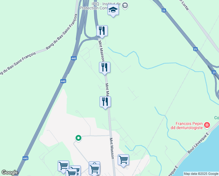 map of restaurants, bars, coffee shops, grocery stores, and more near 1480 Montée Masson in Laval