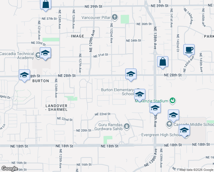map of restaurants, bars, coffee shops, grocery stores, and more near 2622 Northeast 131st Court in Vancouver