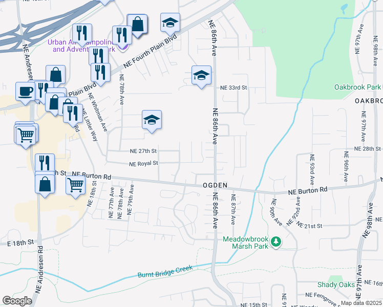 map of restaurants, bars, coffee shops, grocery stores, and more near 2706 Northeast 84th Avenue in Vancouver