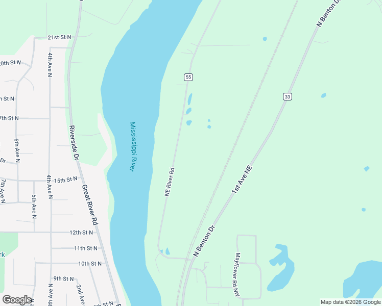map of restaurants, bars, coffee shops, grocery stores, and more near 5204 Northeast River Road in Sauk Rapids