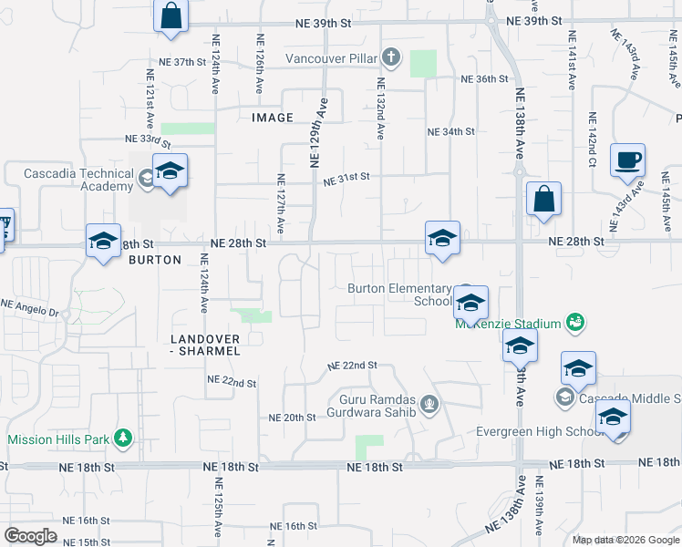 map of restaurants, bars, coffee shops, grocery stores, and more near 2648 Northeast 130th Court in Vancouver