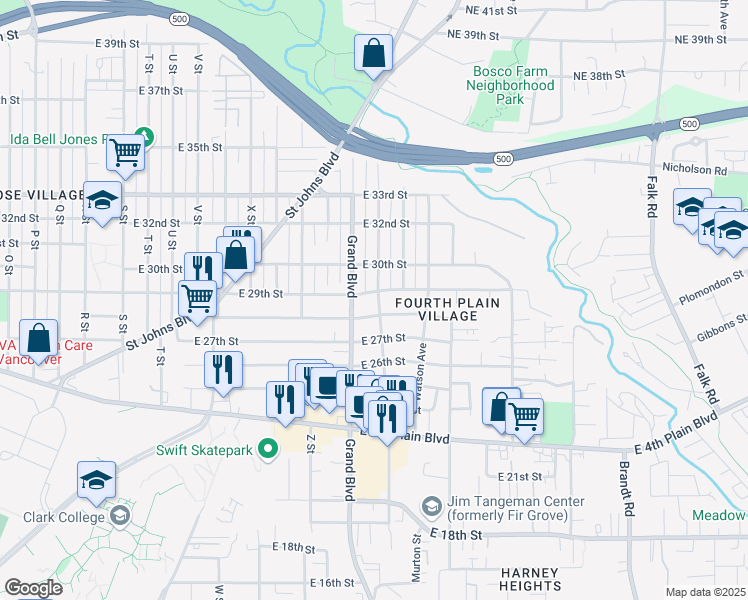 map of restaurants, bars, coffee shops, grocery stores, and more near 2811 Grand Boulevard in Vancouver