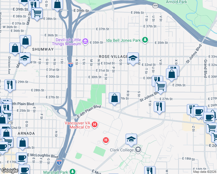 map of restaurants, bars, coffee shops, grocery stores, and more near 1501 East 29th Street in Vancouver