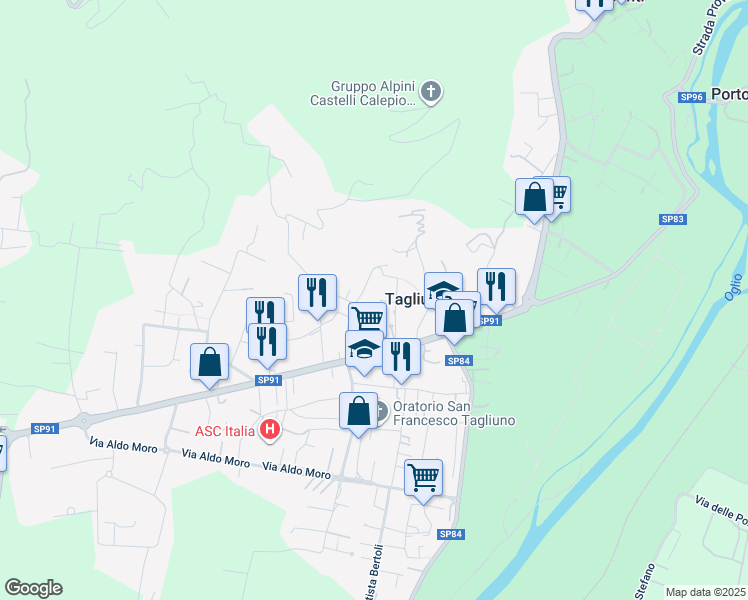 map of restaurants, bars, coffee shops, grocery stores, and more near 12 Via Monte Grappa in Castelli Calepio