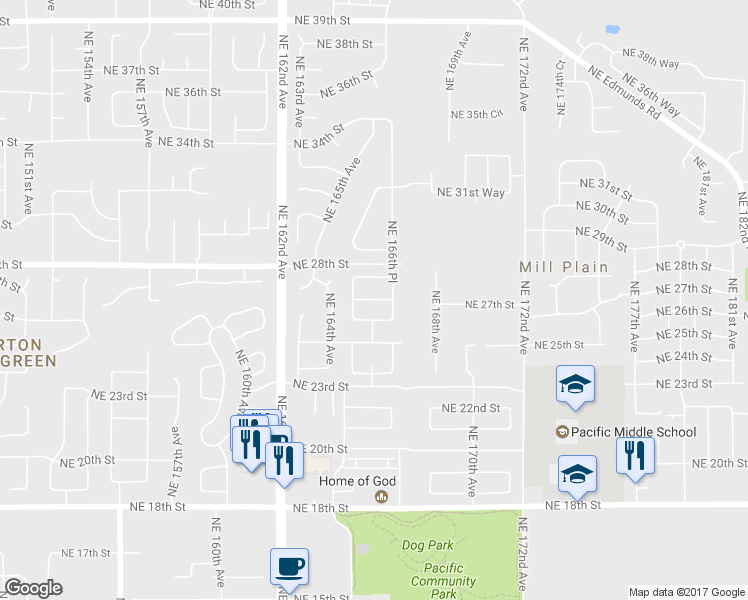 map of restaurants, bars, coffee shops, grocery stores, and more near 16600 NE 27th St in Vancouver