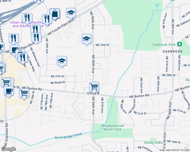 map of restaurants, bars, coffee shops, grocery stores, and more near 8600 Northeast 27th Circle in Vancouver