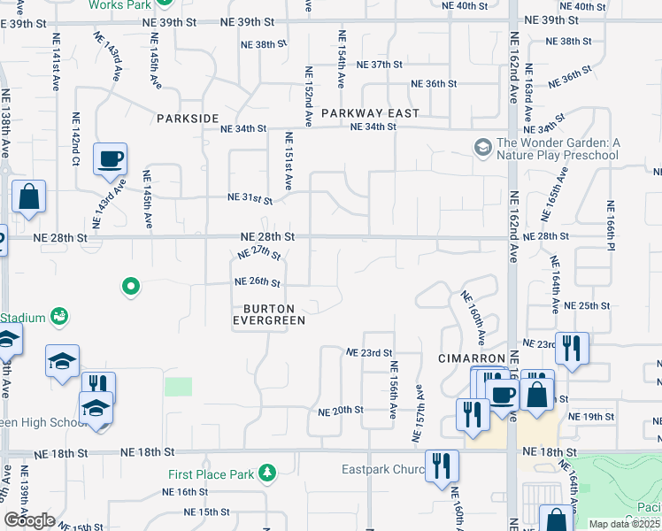map of restaurants, bars, coffee shops, grocery stores, and more near 2705 Northeast 152nd Avenue in Vancouver