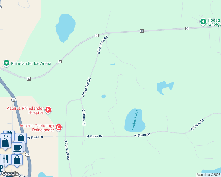 map of restaurants, bars, coffee shops, grocery stores, and more near 3647 Sweet Fern Lane in Rhinelander