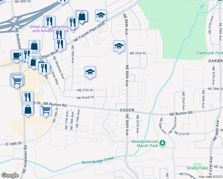 map of restaurants, bars, coffee shops, grocery stores, and more near 2706 Northeast 84th Avenue in Vancouver