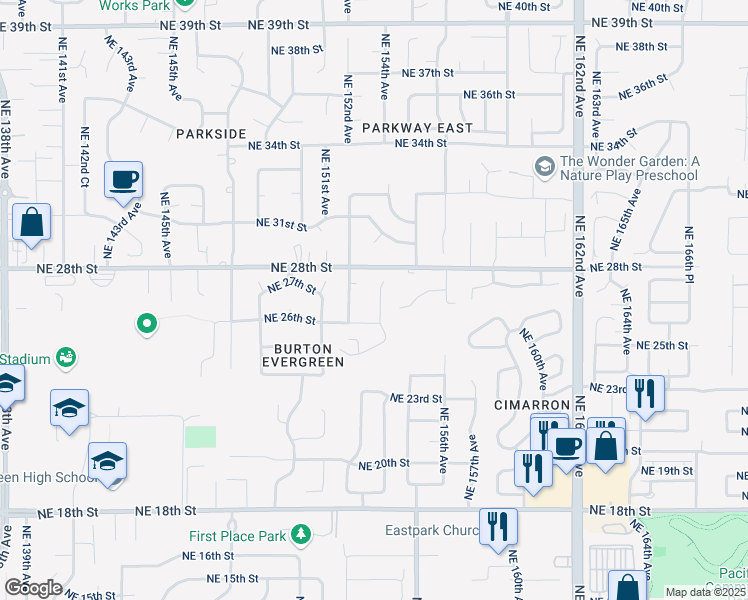 map of restaurants, bars, coffee shops, grocery stores, and more near 2705 Northeast 152nd Avenue in Vancouver