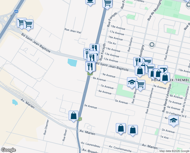 map of restaurants, bars, coffee shops, grocery stores, and more near in Montreal