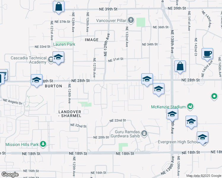 map of restaurants, bars, coffee shops, grocery stores, and more near 2648 Northeast 130th Court in Vancouver