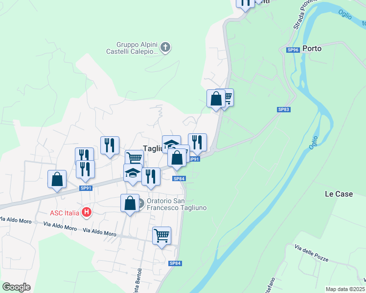 map of restaurants, bars, coffee shops, grocery stores, and more near 2 Via Valverde in Tagliuno