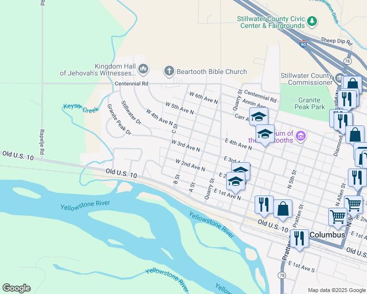 map of restaurants, bars, coffee shops, grocery stores, and more near 245 B Street in Columbus