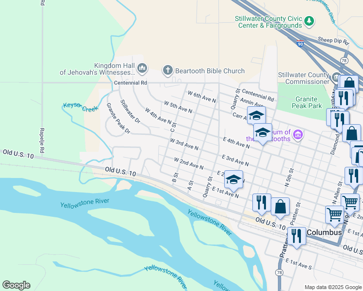 map of restaurants, bars, coffee shops, grocery stores, and more near 245 B Street in Columbus