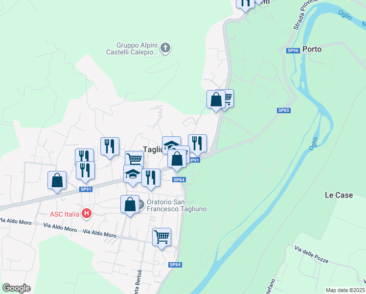 map of restaurants, bars, coffee shops, grocery stores, and more near 2 Via Valverde in Tagliuno