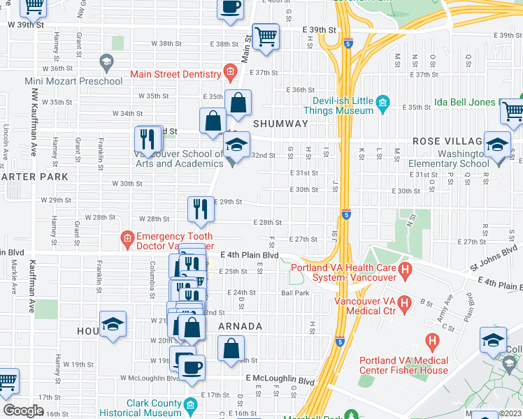 map of restaurants, bars, coffee shops, grocery stores, and more near 511 East 29th Street in Vancouver