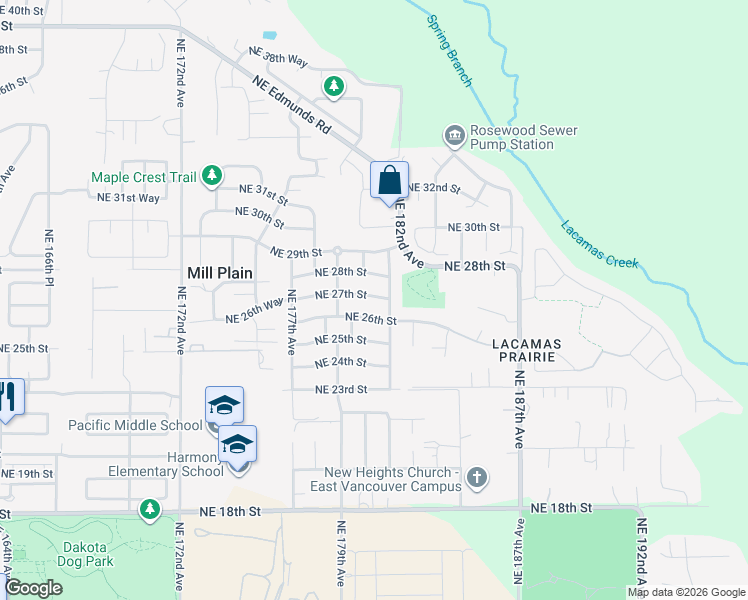 map of restaurants, bars, coffee shops, grocery stores, and more near 18013 Northeast 27th Street in Vancouver