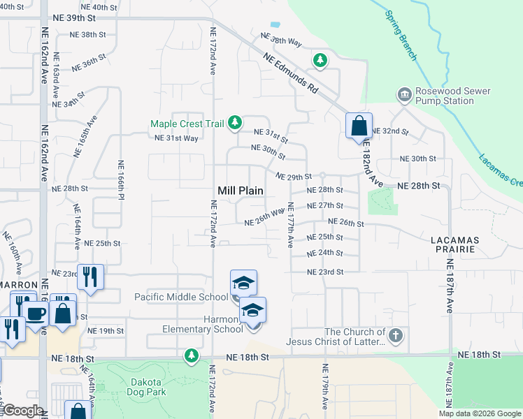 map of restaurants, bars, coffee shops, grocery stores, and more near 2612 Northeast 176th Avenue in Vancouver