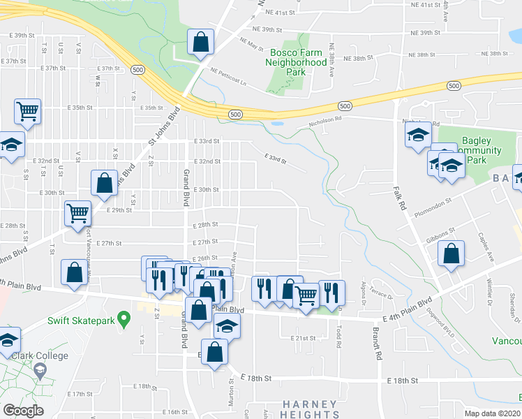 map of restaurants, bars, coffee shops, grocery stores, and more near 3215 East 29th Street in Vancouver