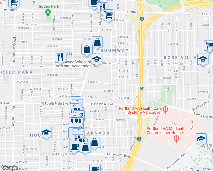 map of restaurants, bars, coffee shops, grocery stores, and more near 511 East 29th Street in Vancouver