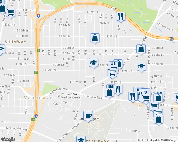 map of restaurants, bars, coffee shops, grocery stores, and more near East 29th Street in Vancouver